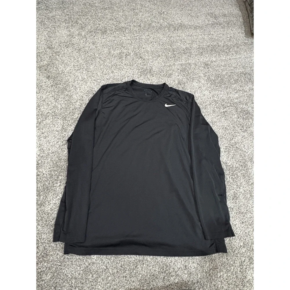 Nike Dri-FIT Fitted Long Sleeve Training Shirt Mens Large Black Crew Neck Swoosh - Picture 4 of 6